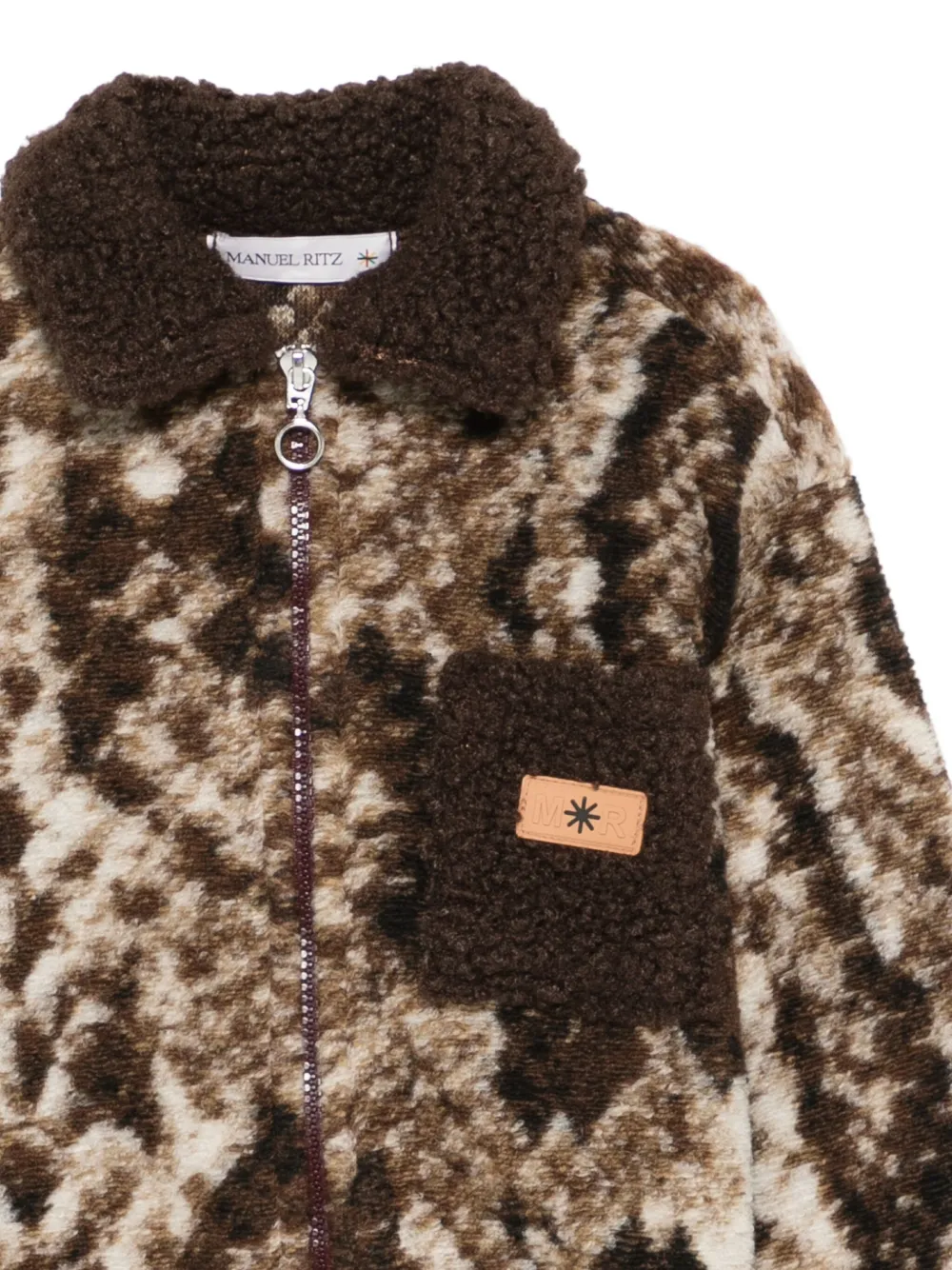 Manuel Ritz Fleece jack met slangenprint Bruin
