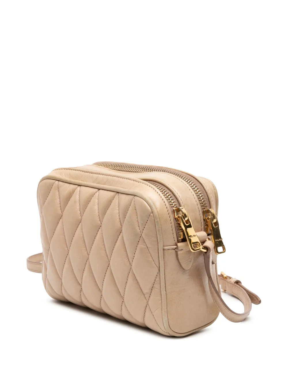 Pre-owned Miu Miu 2010-2025 Quilted Leather Double Zip Camera Bag Crossbody Bag In Brown