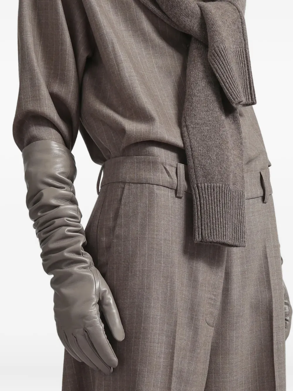 The Frankie Shop Lange leren handschoenen - Grijs