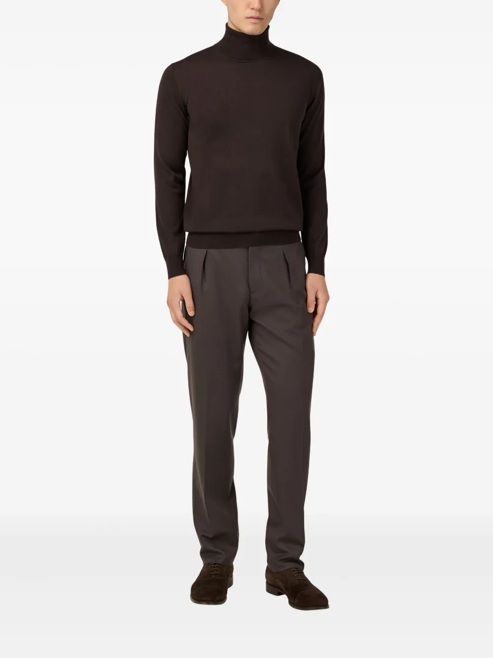 Boggi Milano pleated wool straight-leg trousers - Bruin