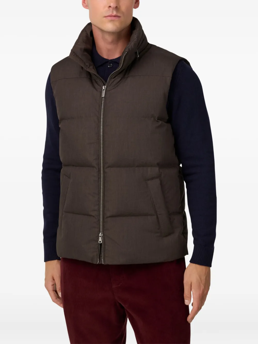 Boggi Milano Gilet In Technical Fabric With Goose Down In Brown