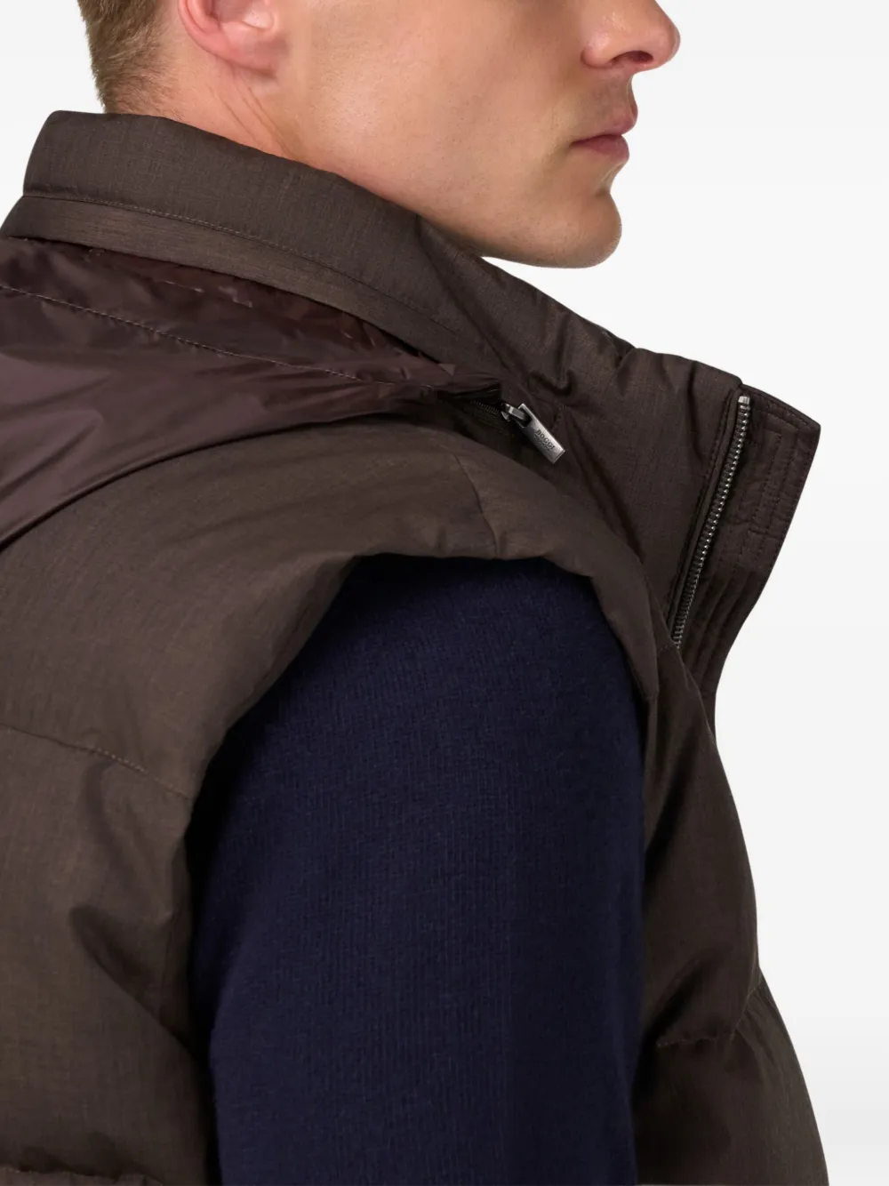 Boggi Milano Gilet In Technical Fabric With Goose Down In Brown