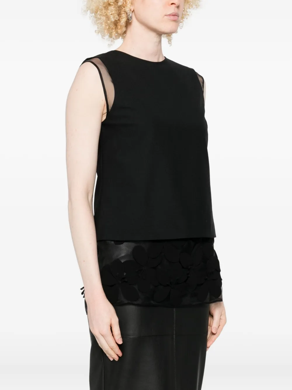 Sleeveless Flower-Applique Blouse
