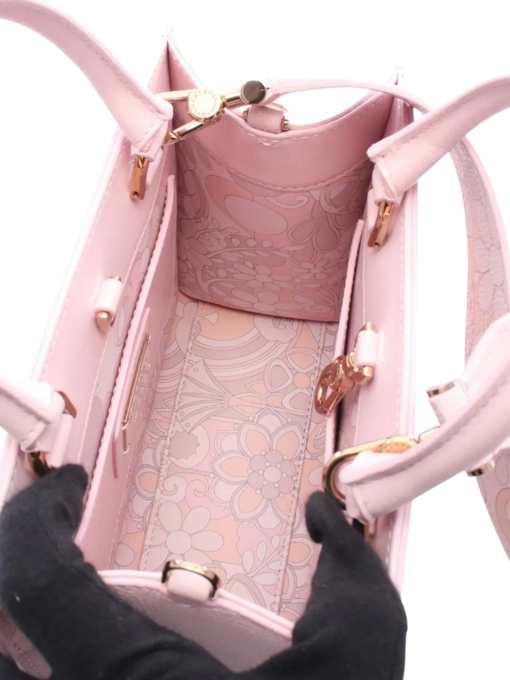 Pre-owned Bvlgari 2010-2025 Floral Print Leather Logo Satchel In Pink