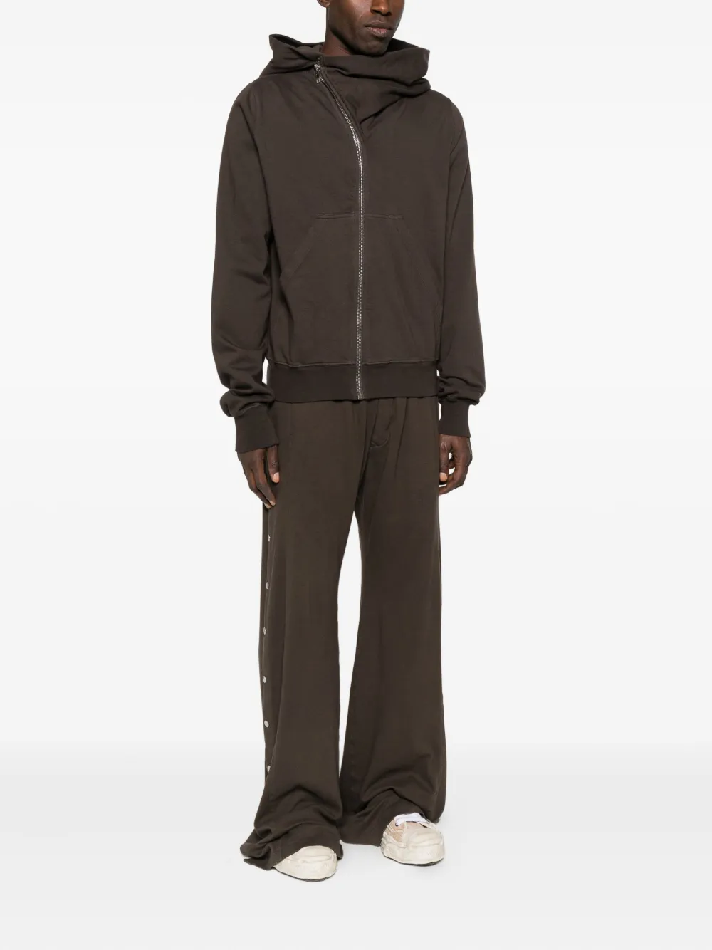 Rick Owens Drkshdw Asymmetric Zip-fastening Hoodie In Brown