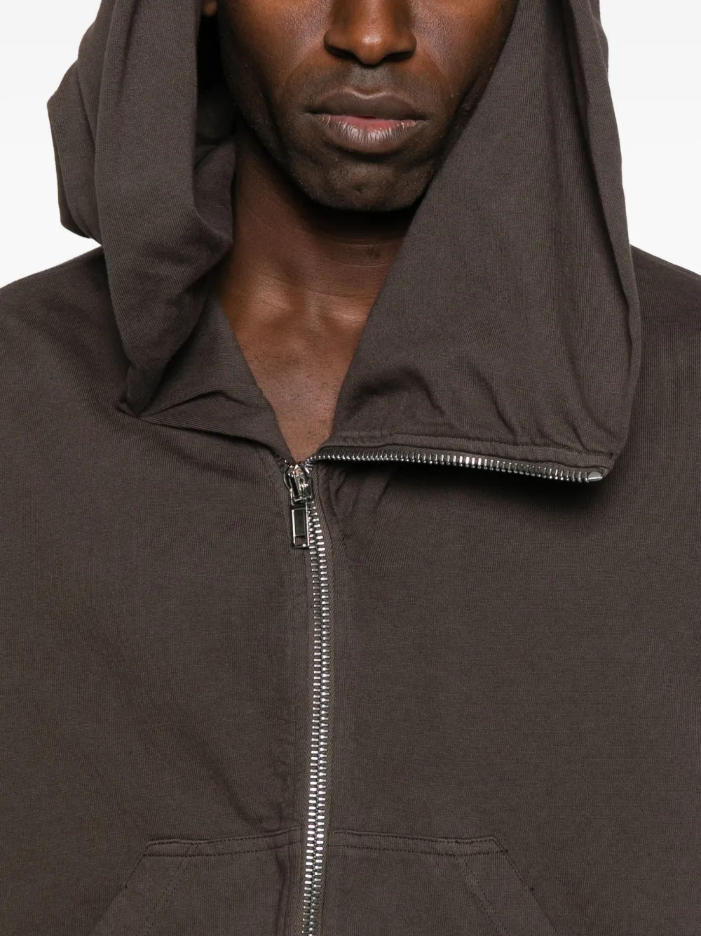 Rick Owens Drkshdw Asymmetric Zip-fastening Hoodie In Brown