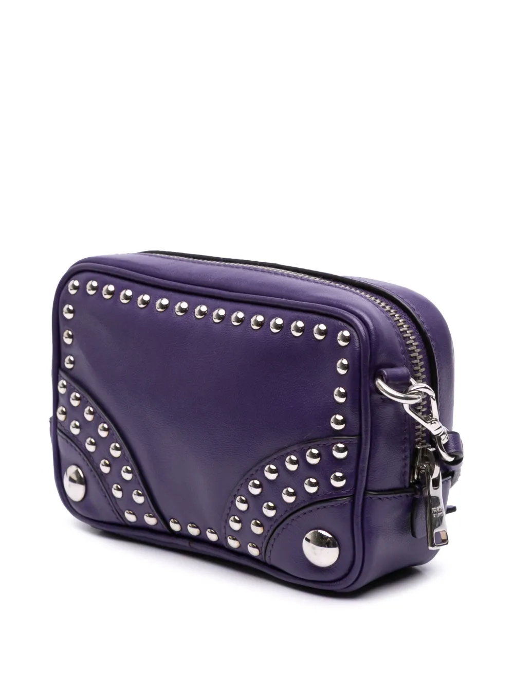Pre-owned Prada 2000-2025 Mini Leather Studded Camera Bag Crossbody Bag In Purple