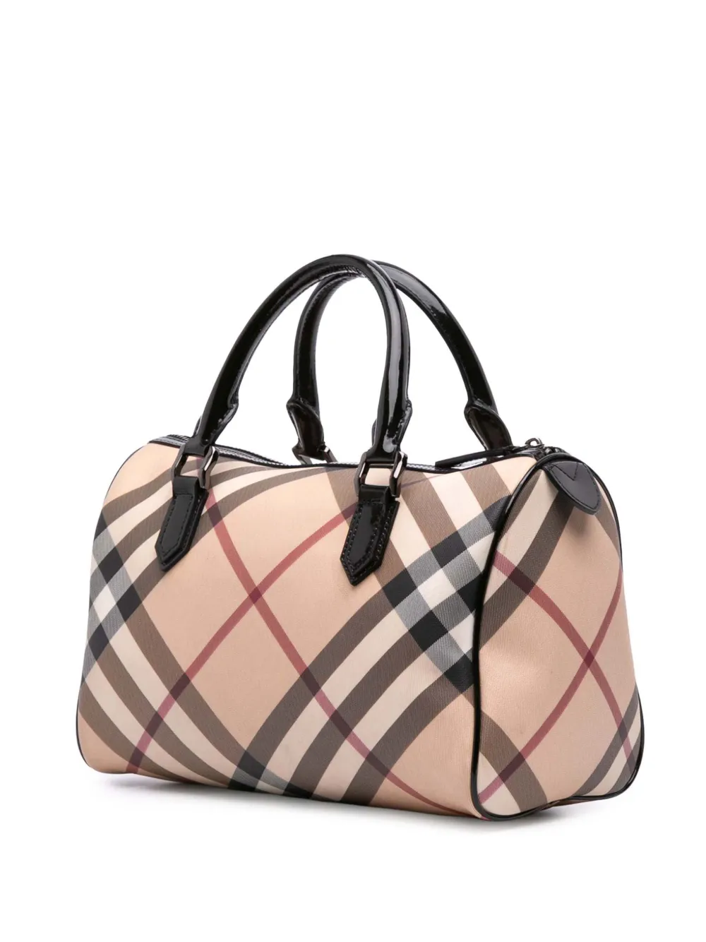Pre-owned Burberry 2000-2017 Supernova Check Coated Canvas Boston Bag In Brown