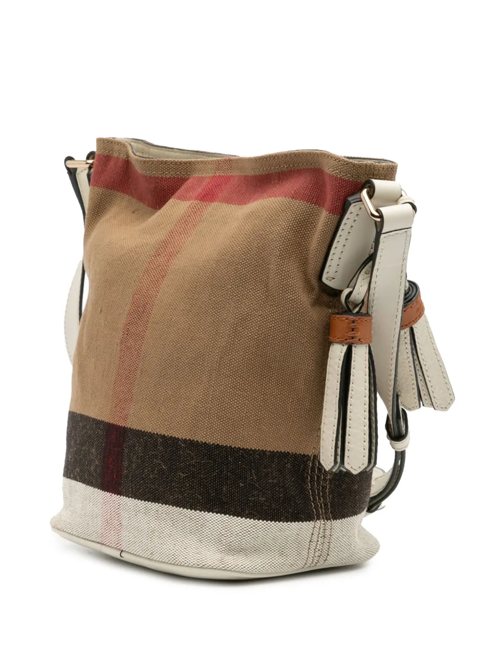 Pre-owned Burberry 2000-2017 Mini Mega Check Canvas Ashby Tassel Bucket Bag In Brown