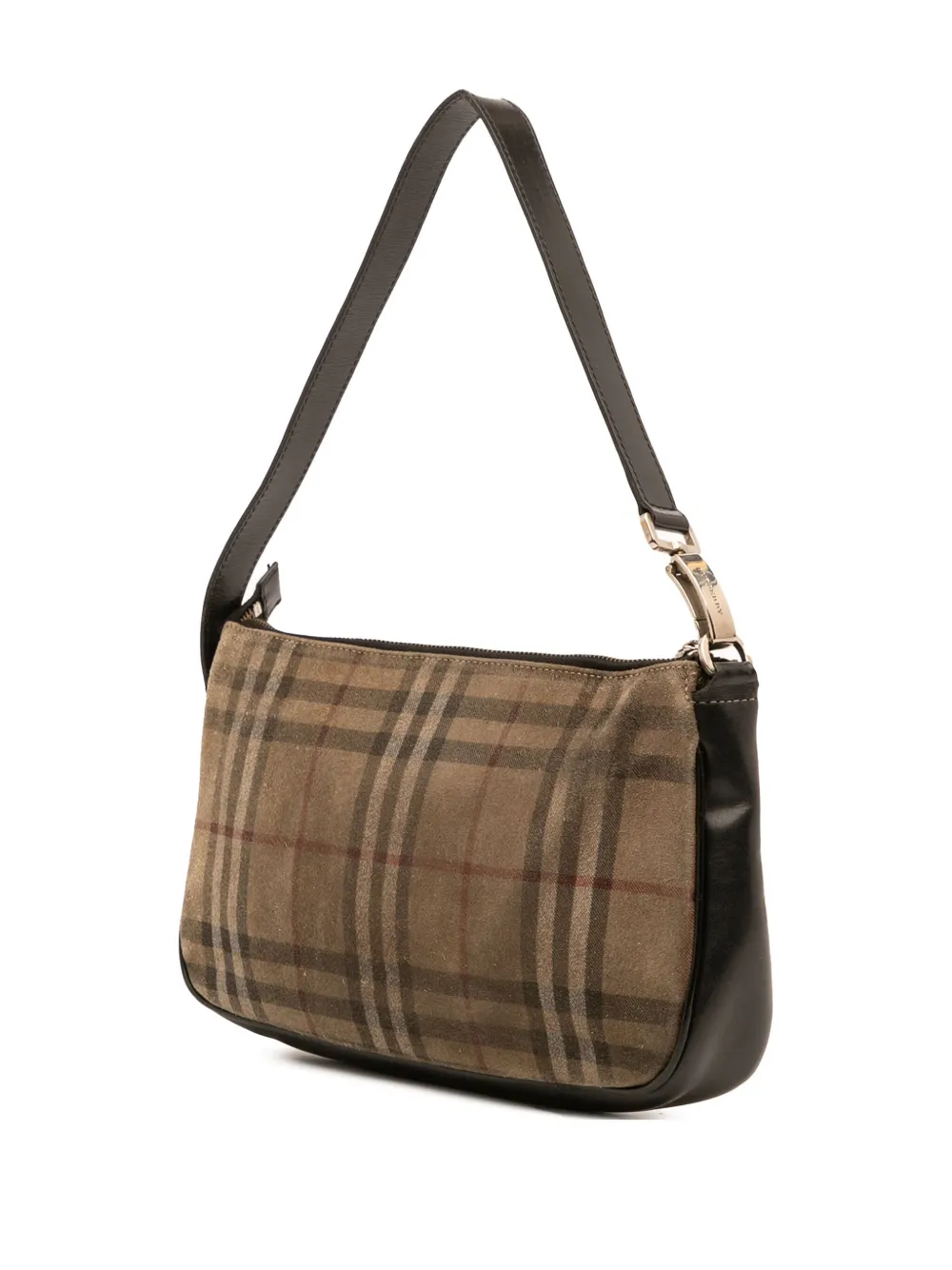 Pre-owned Burberry 2003 House Check Suede Shoulder Bag In Brown
