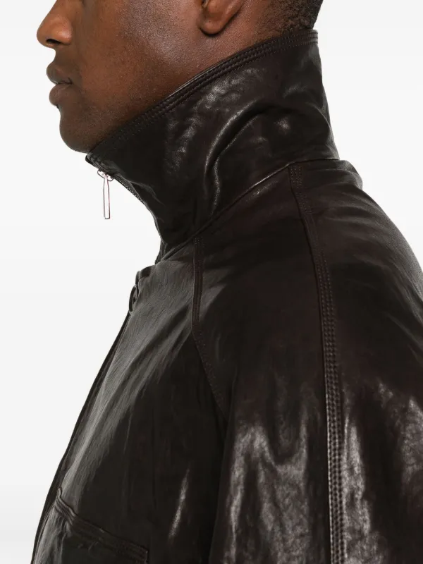 Emporio Armani Jaqueta De Couro Com Bolso | Marrom | FARFETCH BR
