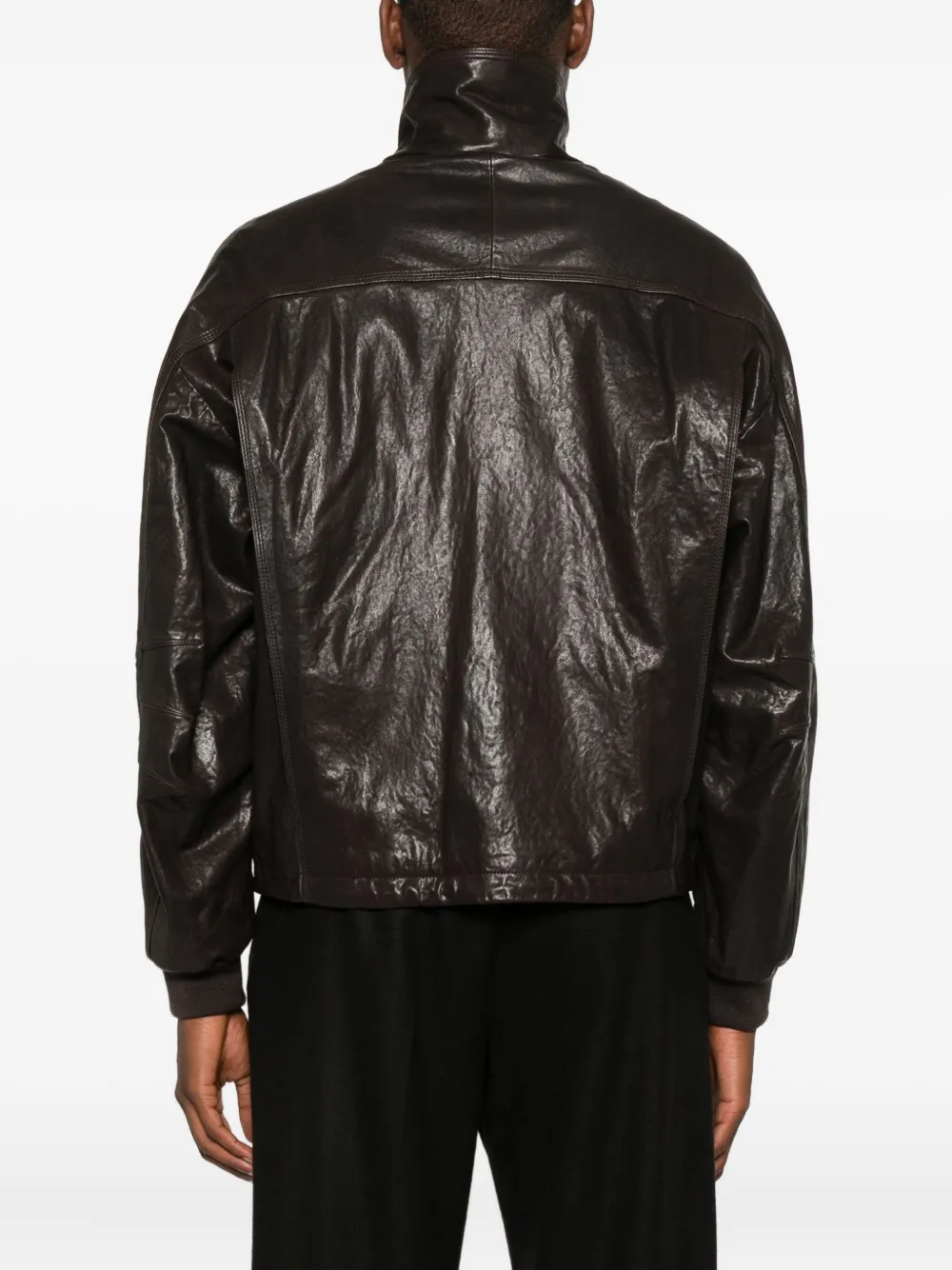 Emporio Armani Patch-pocket Leather Jacket In Brown