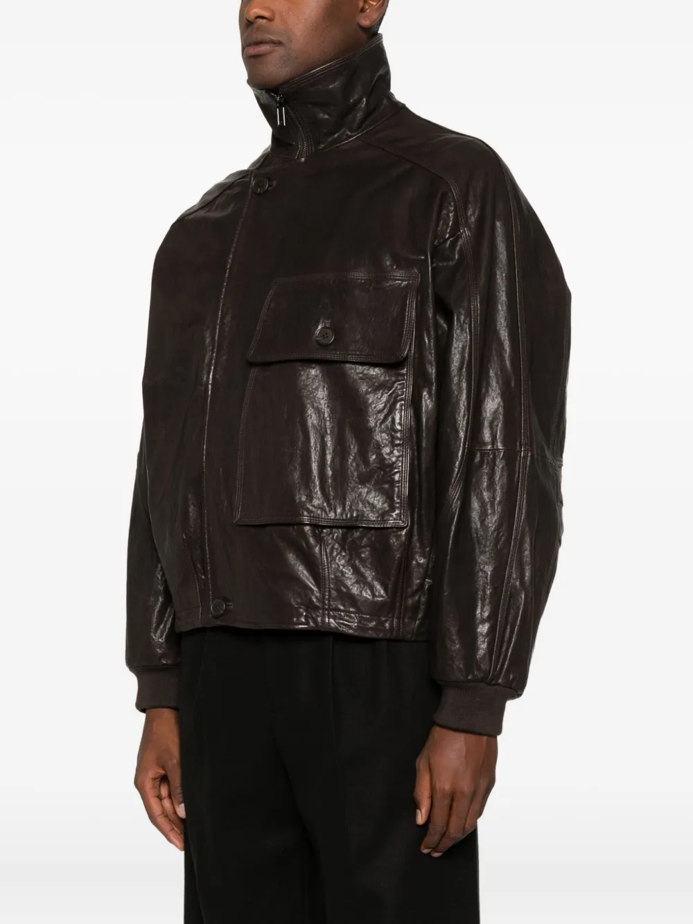 Emporio Armani Patch-pocket Leather Jacket In Brown