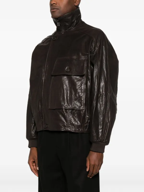 Emporio Armani Jaqueta De Couro Com Bolso | Marrom | FARFETCH BR