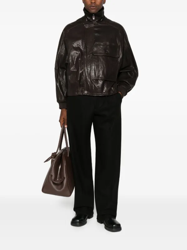 Emporio Armani Jaqueta De Couro Com Bolso | Marrom | FARFETCH BR