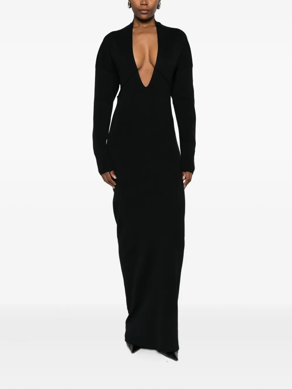 Entire Studios Long Dress With Deep V-neckline And Sleeves In Black