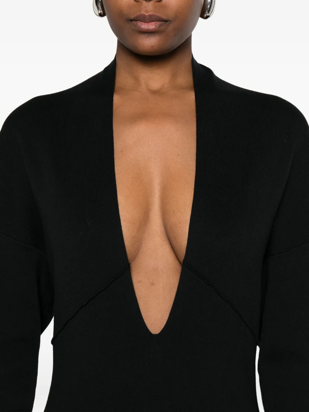 Entire Studios Long Dress With Deep V-neckline And Sleeves In Black