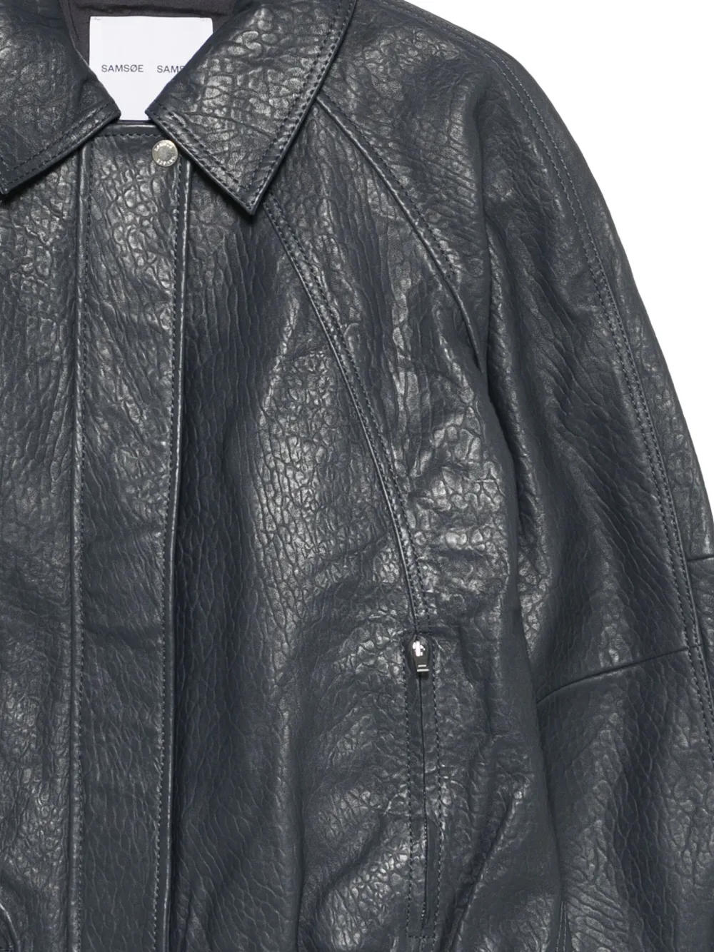 Samsoe & Samsoe Leather Coat In Blue