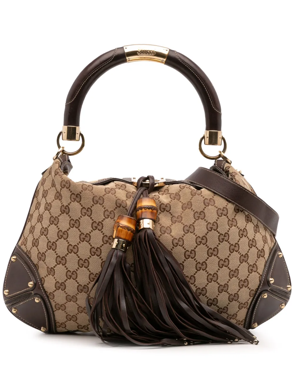 Gucci Pre-Owned 2000-2015 ミディアム GGキャンバス バンブー インディ ホーボー サッチェルバッグ - ブラウン Gucci Pre-Owned 2000-2015 ミディアム GGキャンバス バンブー インディ ホーボー サッチェルバッグ - ブラウン