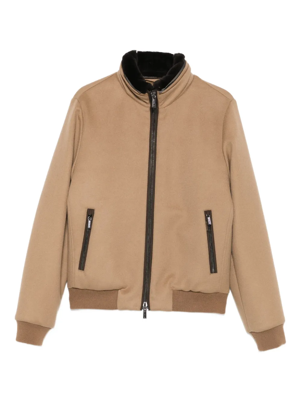 Moorer zip-up fur-trim jacket - Marrone