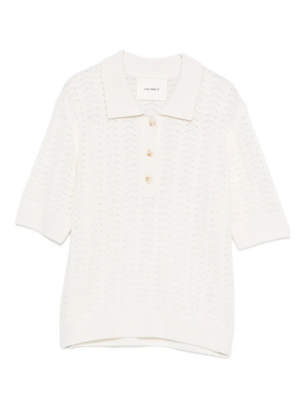 Lisa Yang Openwork Polo Knitted Top In Neutral