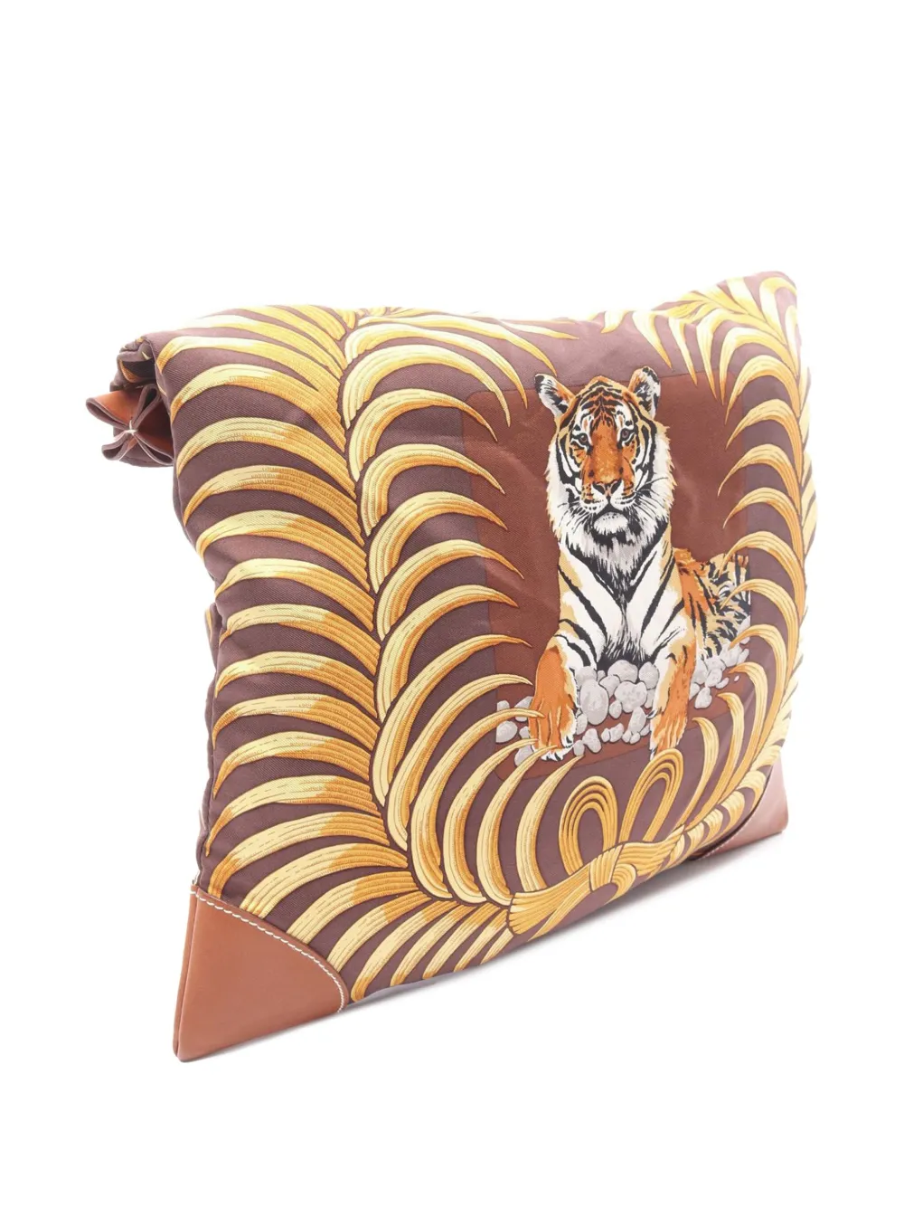 Pre-owned Hermes 2008 Barenia Trimmed Silk Tiger Royal Silky City 33 Crossbody Bag In Brown