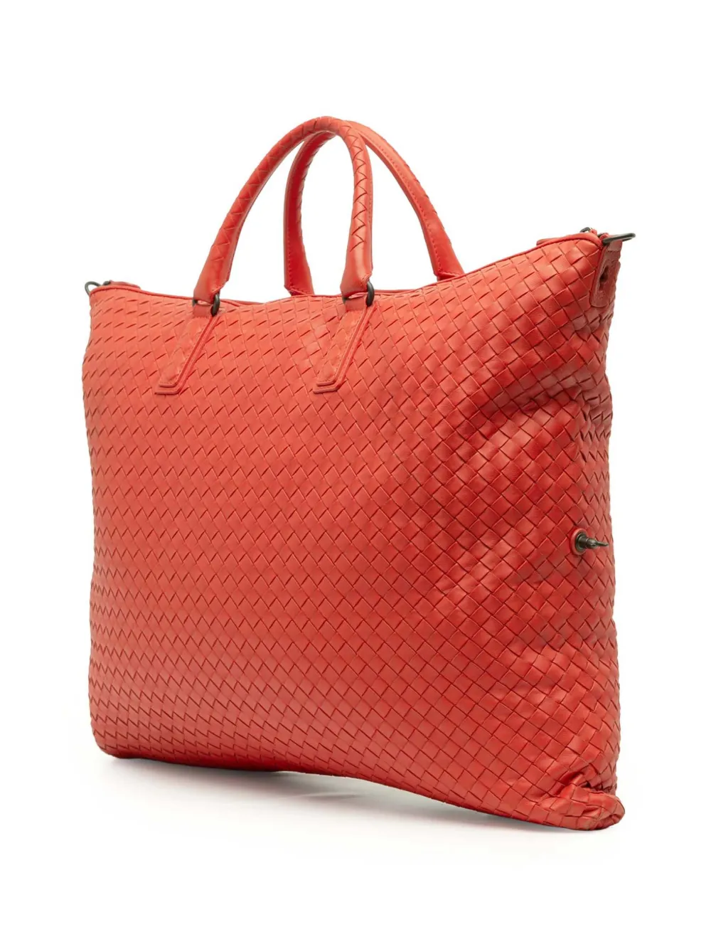 Pre-owned Bottega Veneta 2012-2025 Maxi Nappa Intrecciato Convertible Tote Travel Bag In Red
