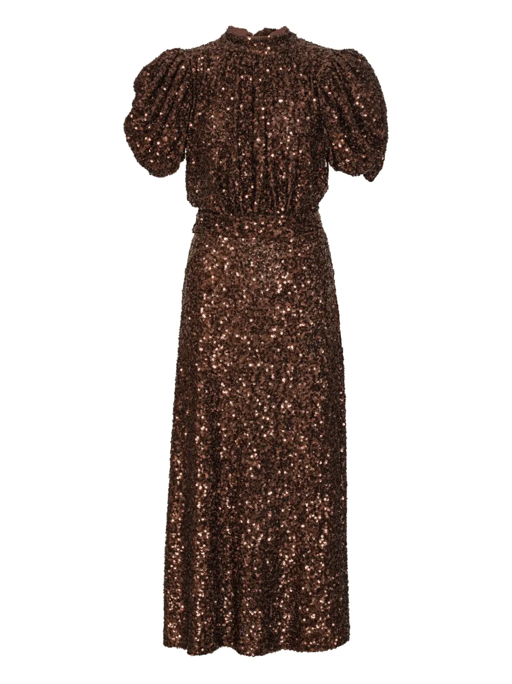 ROTATE BIRGER CHRISTENSEN sequin-embellishment puff-sleeve midi dress | Brown | Image 1