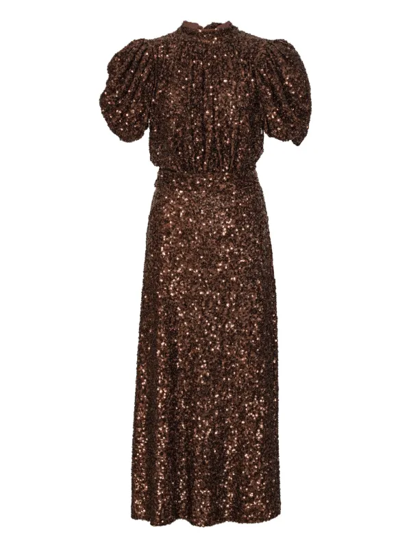 brown puff sleeve midi dress Chocolate Brown Midi Dress With 3/4 Puff Sleeves Final Sale main image 0