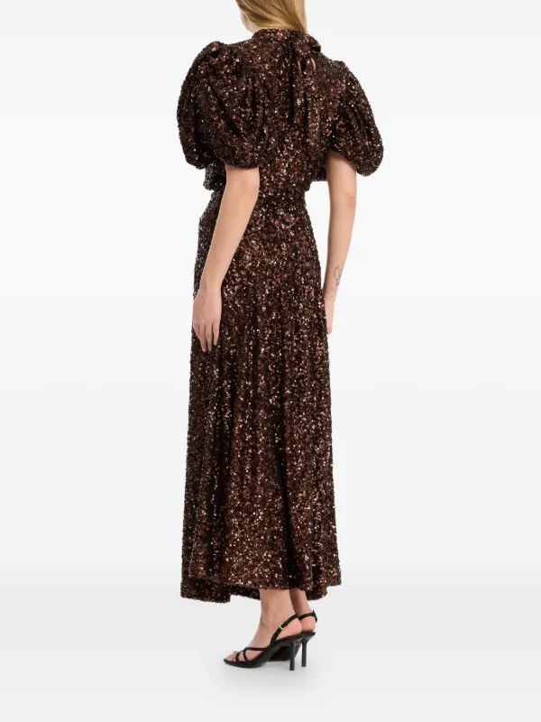 ROTATE BIRGER CHRISTENSEN sequin-embellishment puff-sleeve Midi Dress |  Brown | FARFETCH