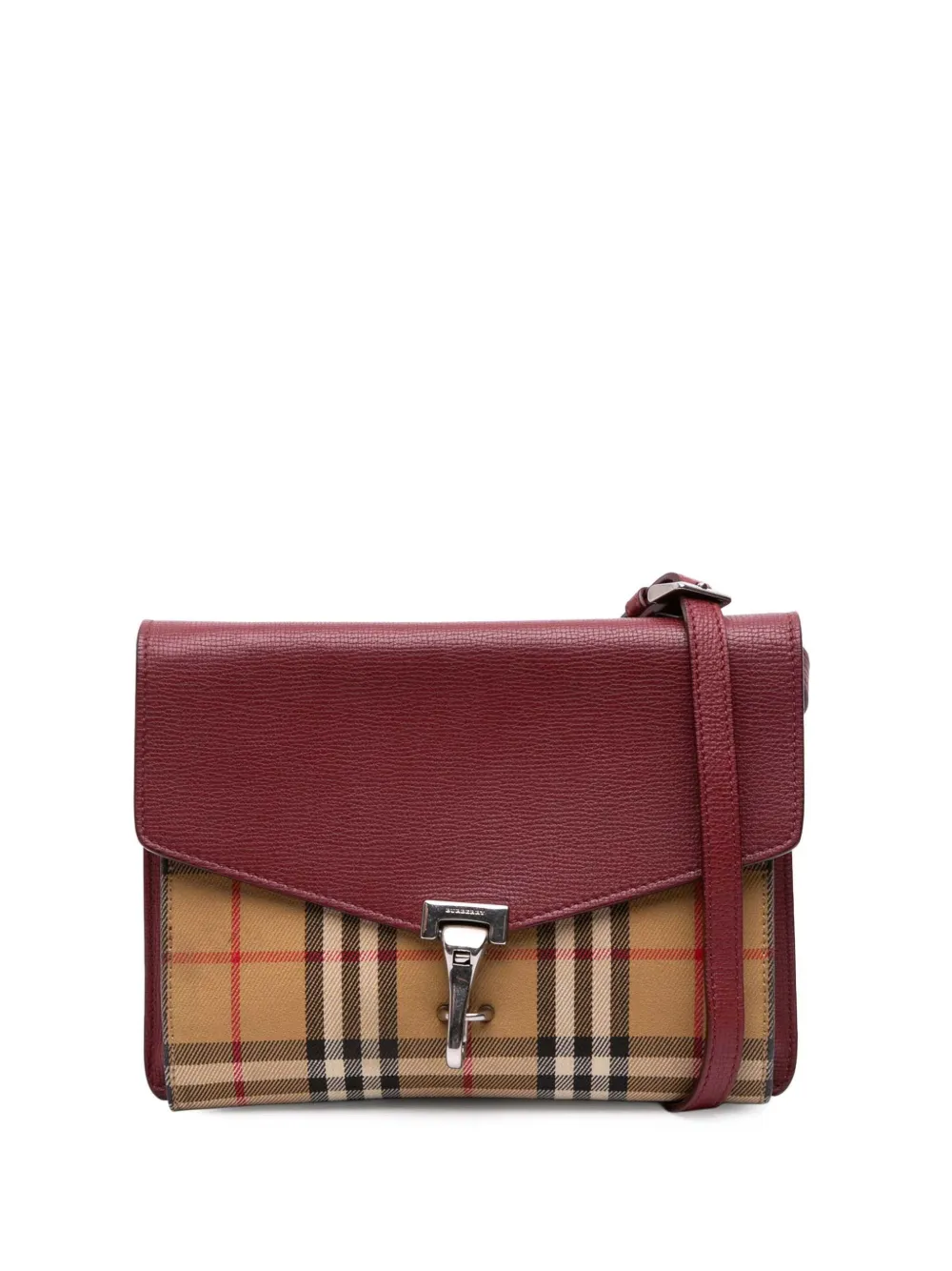 Pre-owned Burberry 2000-2025 Small Leather And House Check Canvas Derby Macken Crossbody Bag In Red