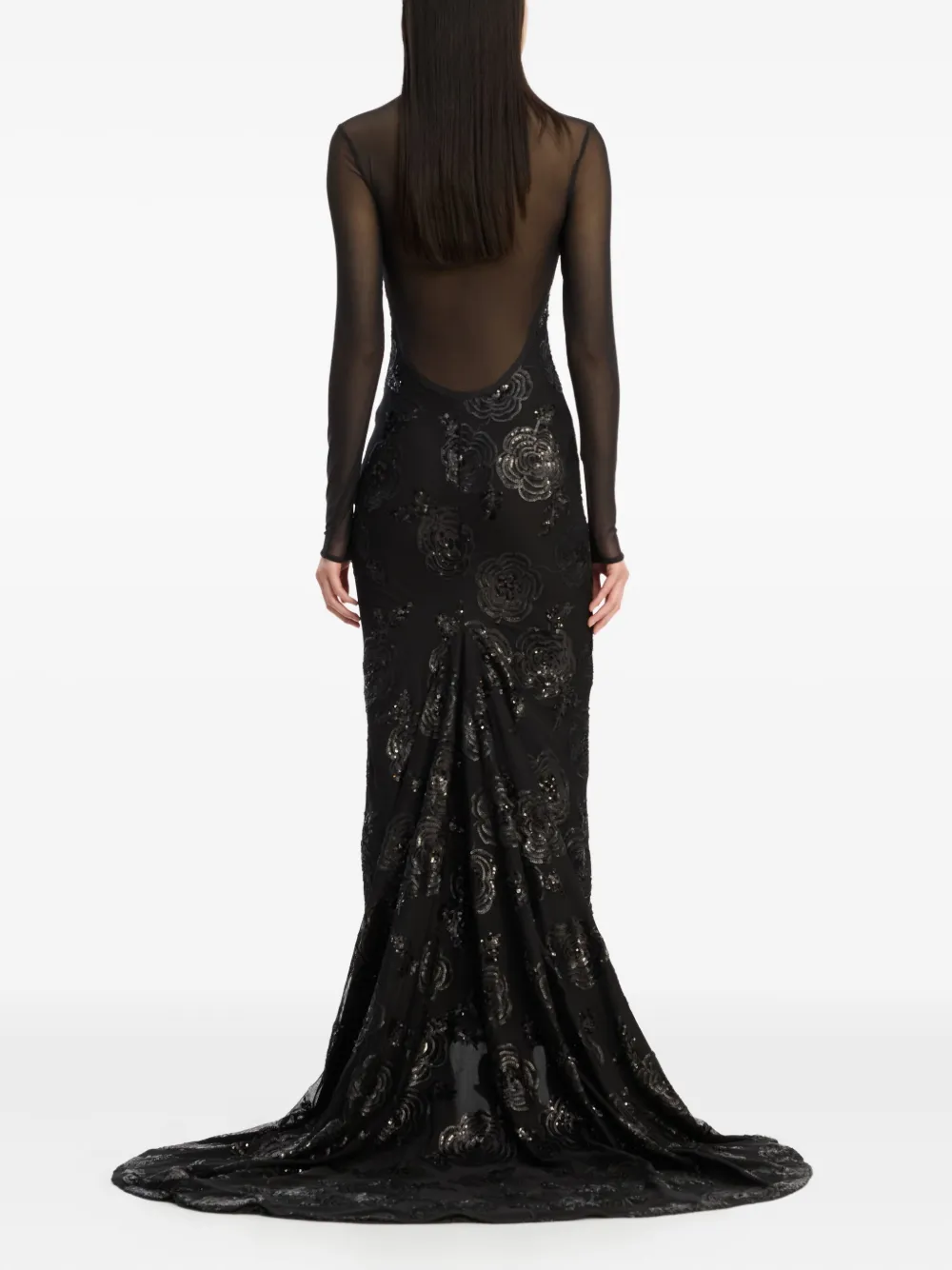 ROTATE BIRGER CHRISTENSEN Maxi-jurk verfraaid met pailletten en bloemen Zwart