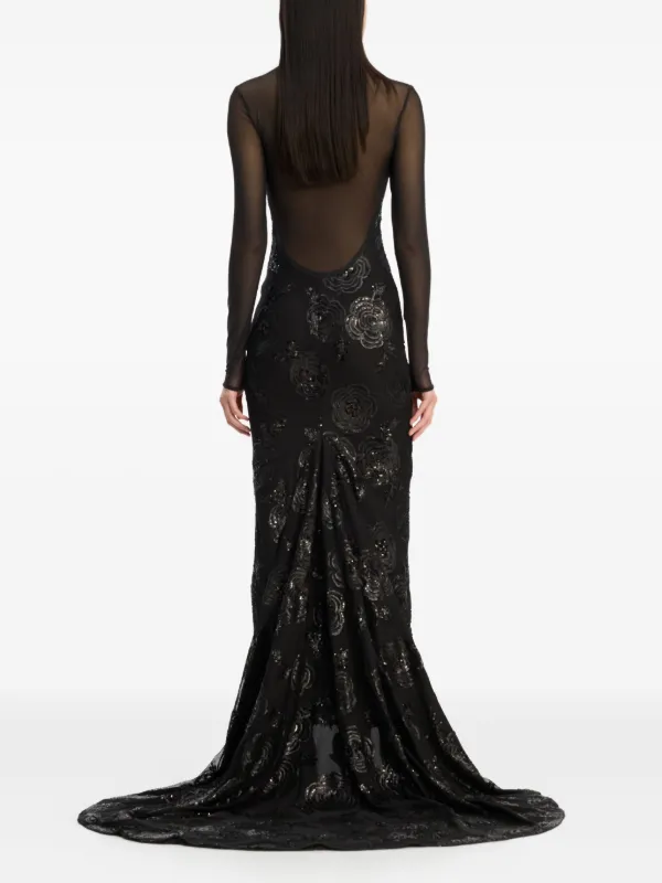 rotate black sequin dress All-Over Sequin Embellished Long-Sleeved Mini Dress ROTATE