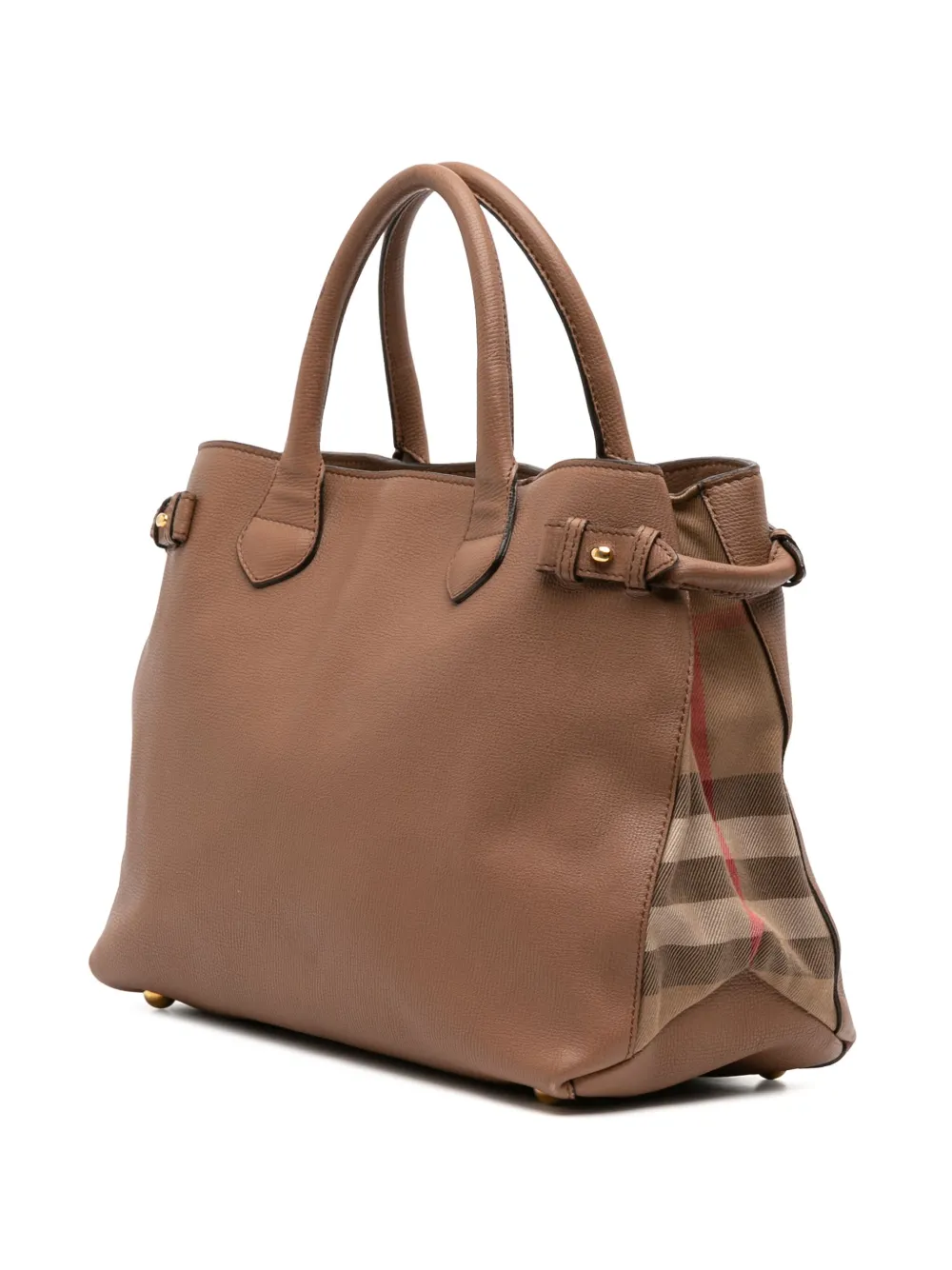 Pre-owned Burberry 2000-2017 Medium Leather And House Check Banner Satchel In Brown