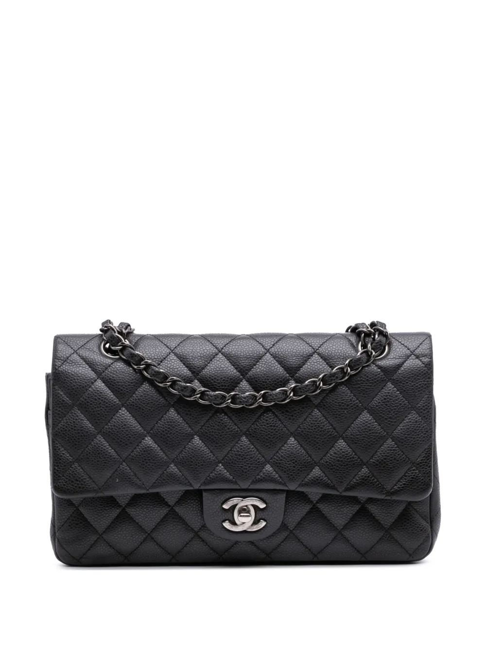 CHANEL Pre-Owned 2014-2015 ミディアム クラシック キャビア ダブルフラップ ショルダーバッグ - ブラック CHANEL Pre-Owned 2014-2015 ミディアム クラシック キャビア ダブルフラップ ショルダーバッグ - ブラック