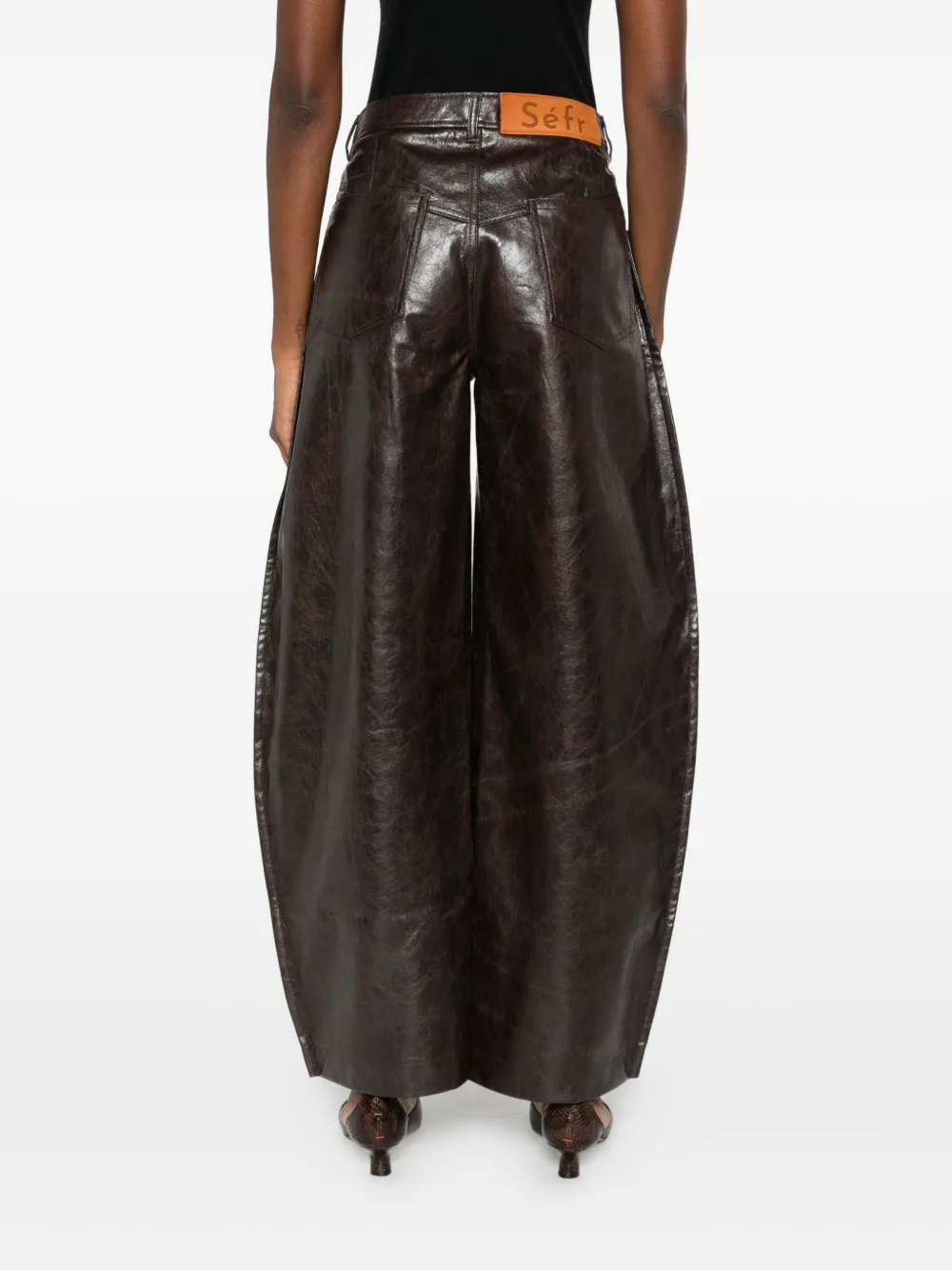 Séfr Leren flared broek Bruin