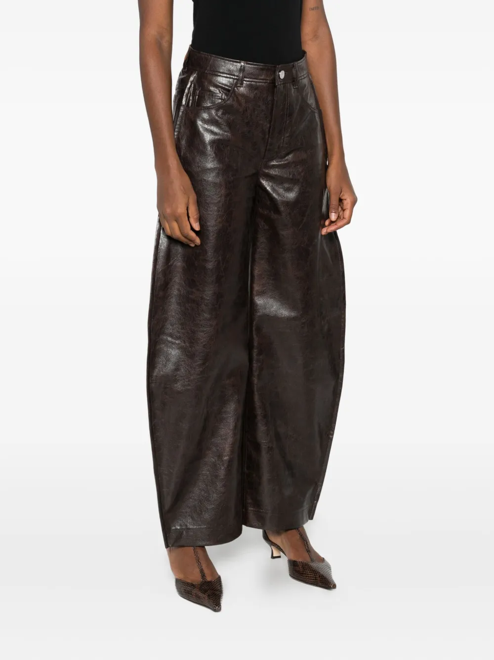 Séfr Leren flared broek Bruin