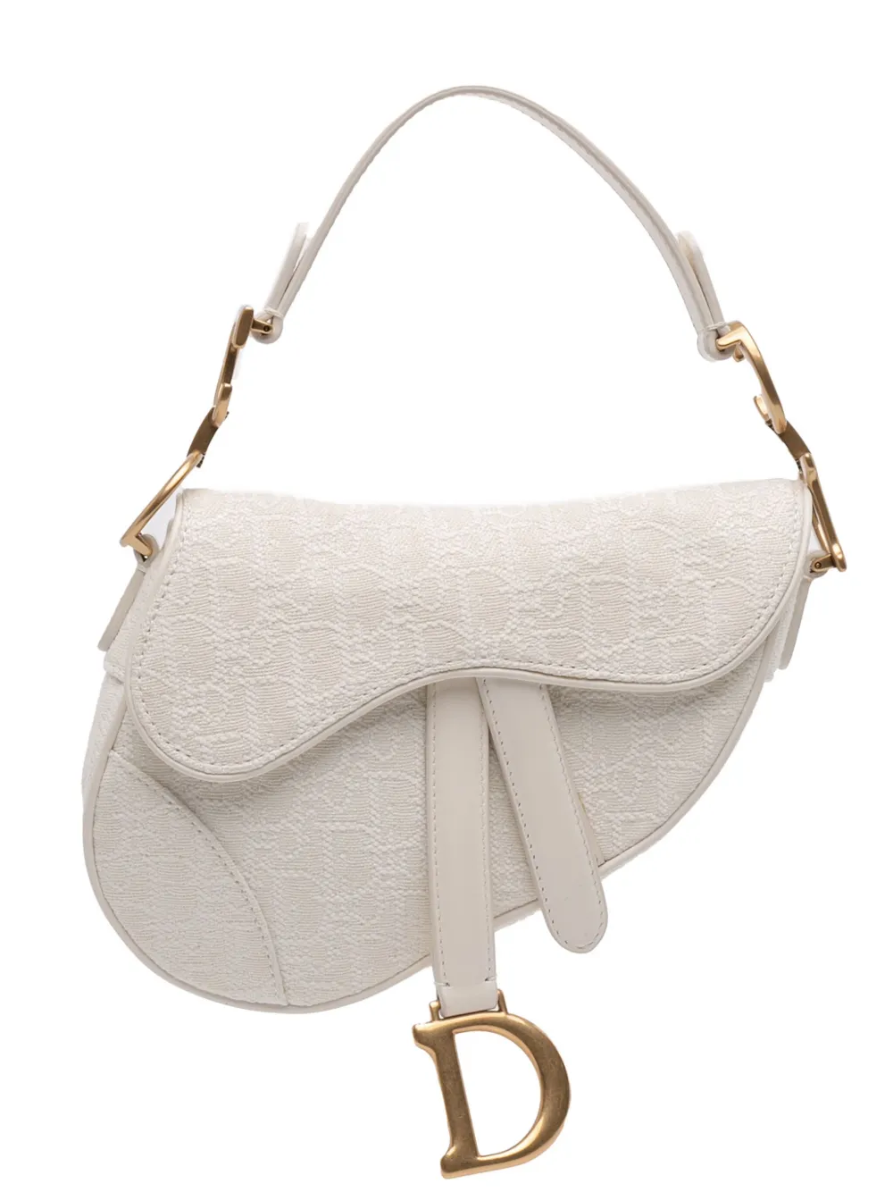 Christian Dior Pre-Owned 2020 ミニ オブリーク キャンバス サドルバッグ サッチェル - ホワイト Christian Dior Pre-Owned 2020 ミニ オブリーク キャンバス サドルバッグ サッチェル - ホワイト