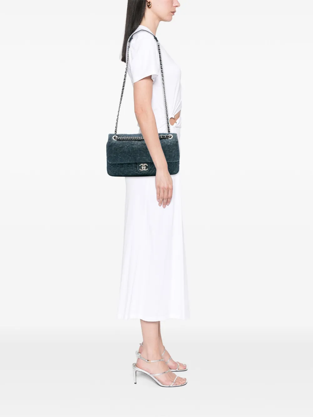 CHANEL Pre-Owned 2012 Large Embroidered Denim Camellia Flap crossbody bag | Pre-Owned | Image 2