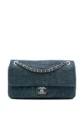 CHANEL Pre-Owned 2012 Large Embroidered Denim Camellia Flap crossbody bag - Blue
