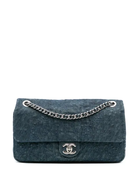 CHANEL Pre-Owned 2012 Large Embroidered Denim Camellia Flap crossbody bag