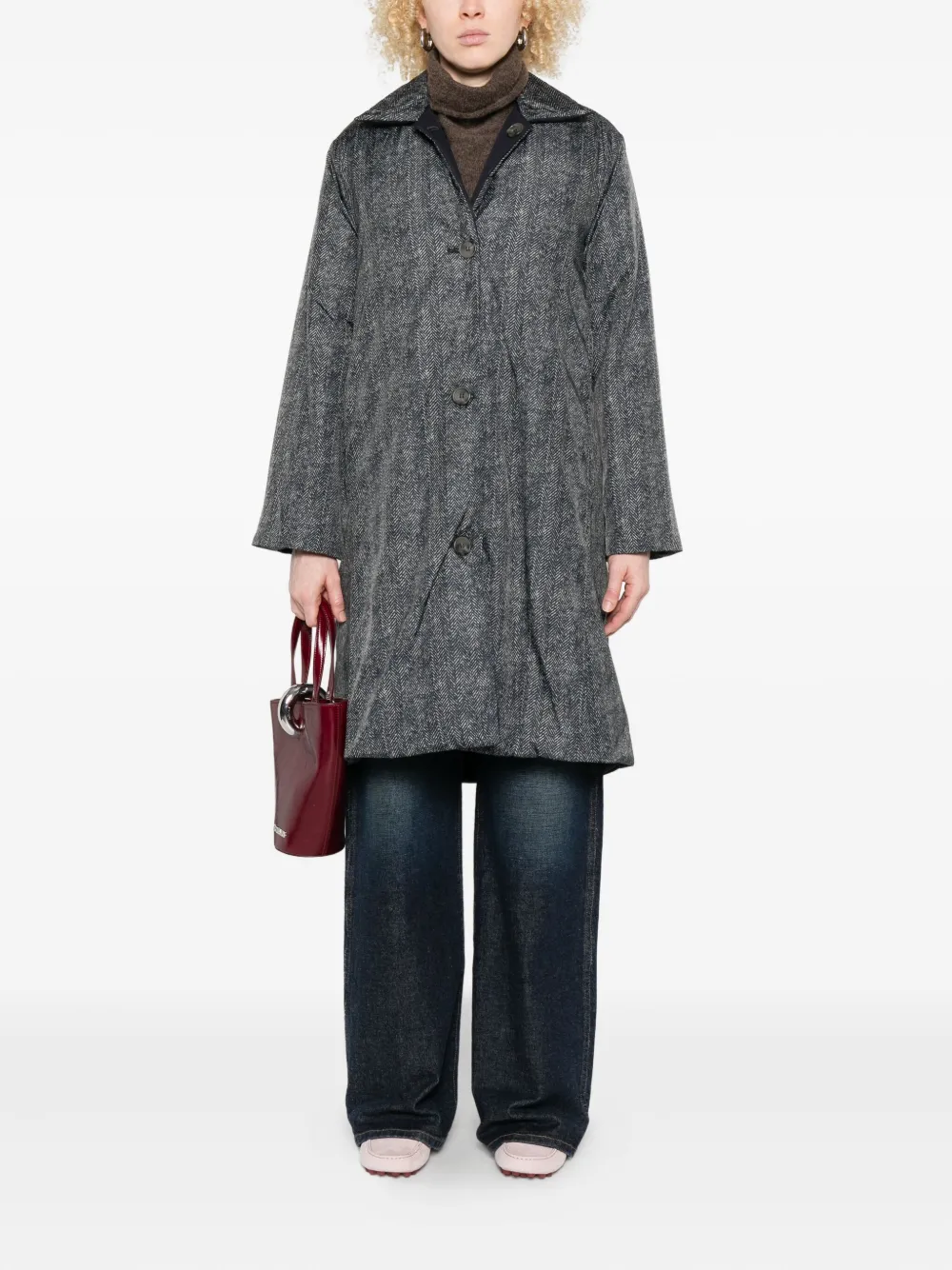 Why Ci Herringbone Reversible Coat In Gray
