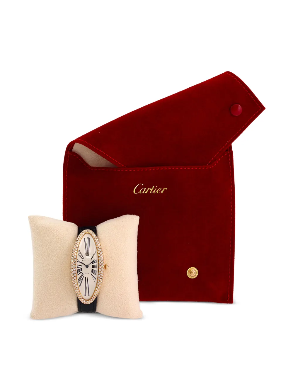 Pre-owned Cartier Baignoire Allongée 52mm In White