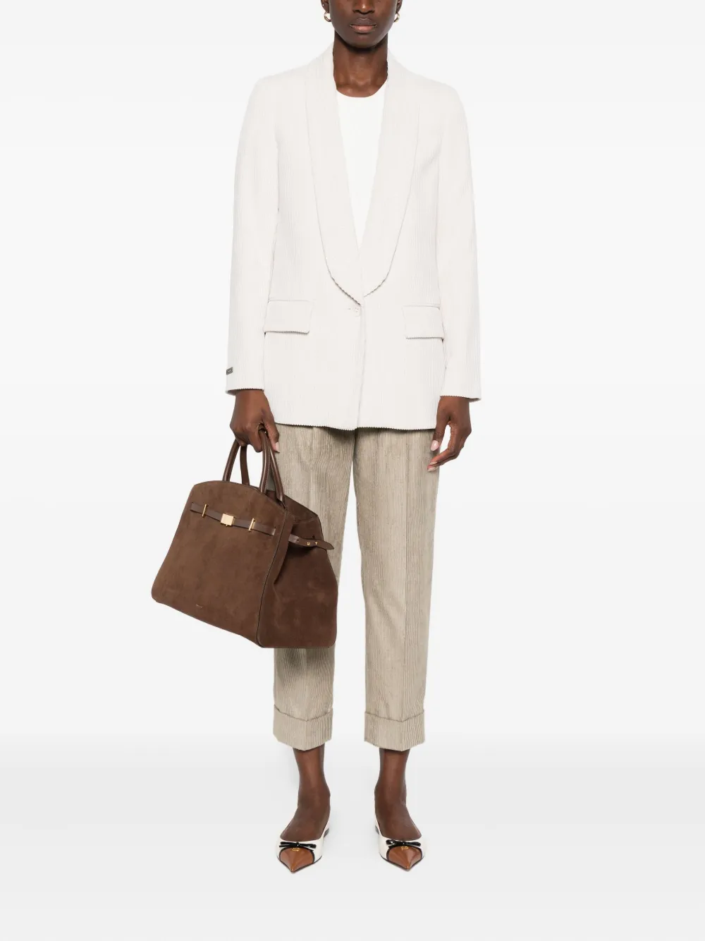 Peserico Ribfluwelen broek met manchetten - Beige