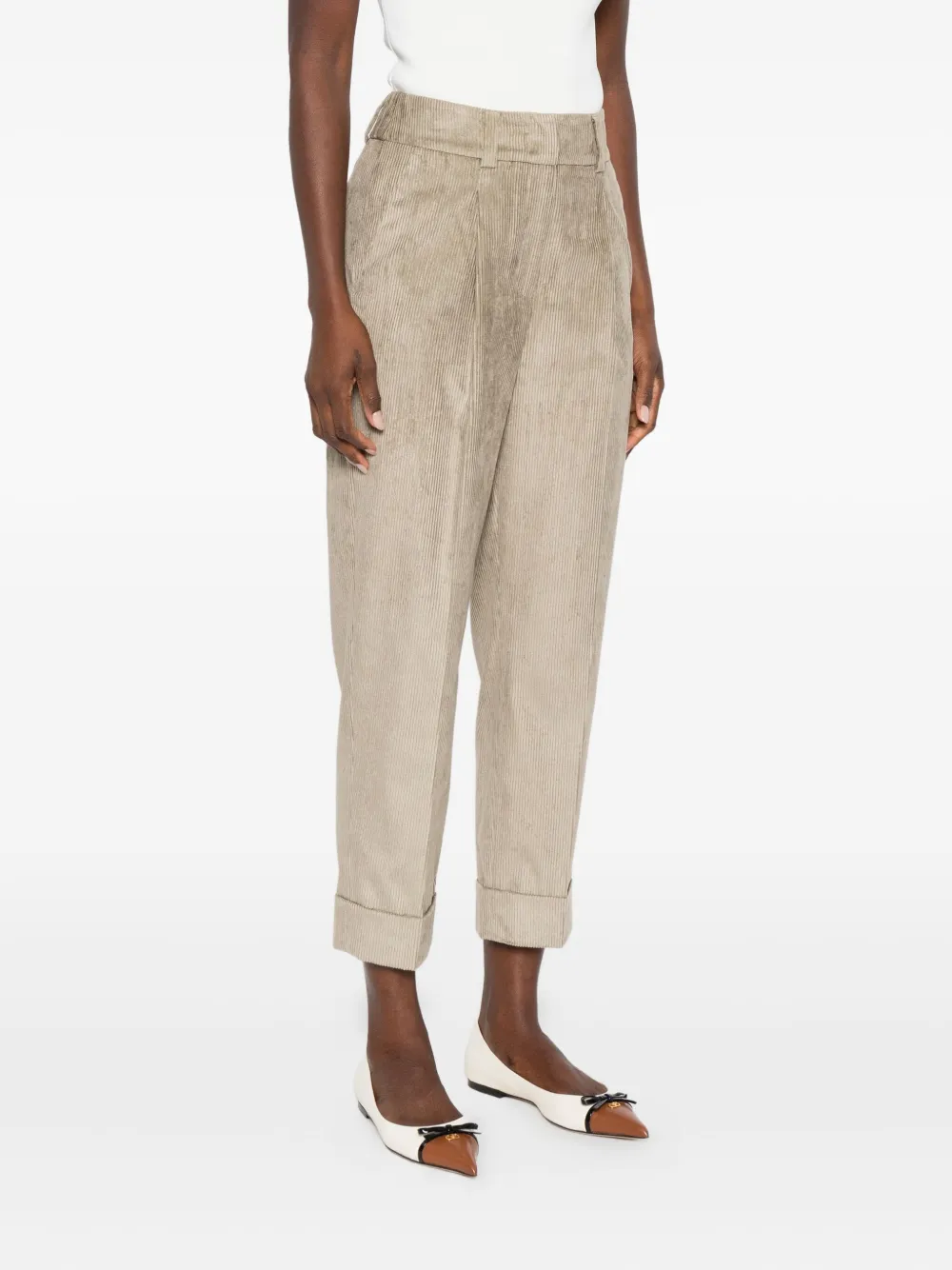 Peserico Corduroy Cuffed Pants In Neutral