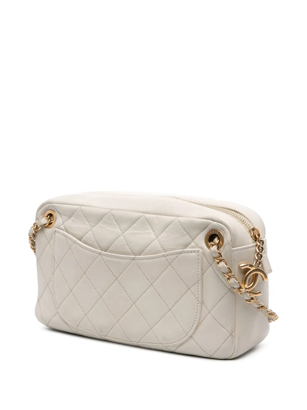 Pre-owned Chanel 2019 Quilted Lambskin All About Chains Camera Bag Crossbody Bag In White