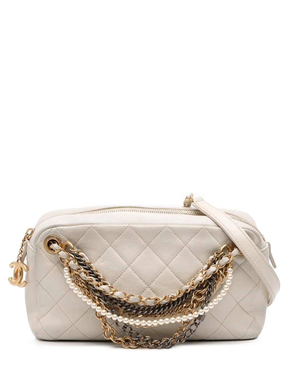 CHANEL Pre-Owned 2019 Quilted Lambskin All About Chains Camera Bag crossbody bag | White | Image 1