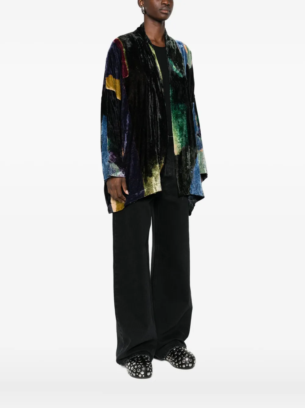 Yavi Patchwork Coat In Black