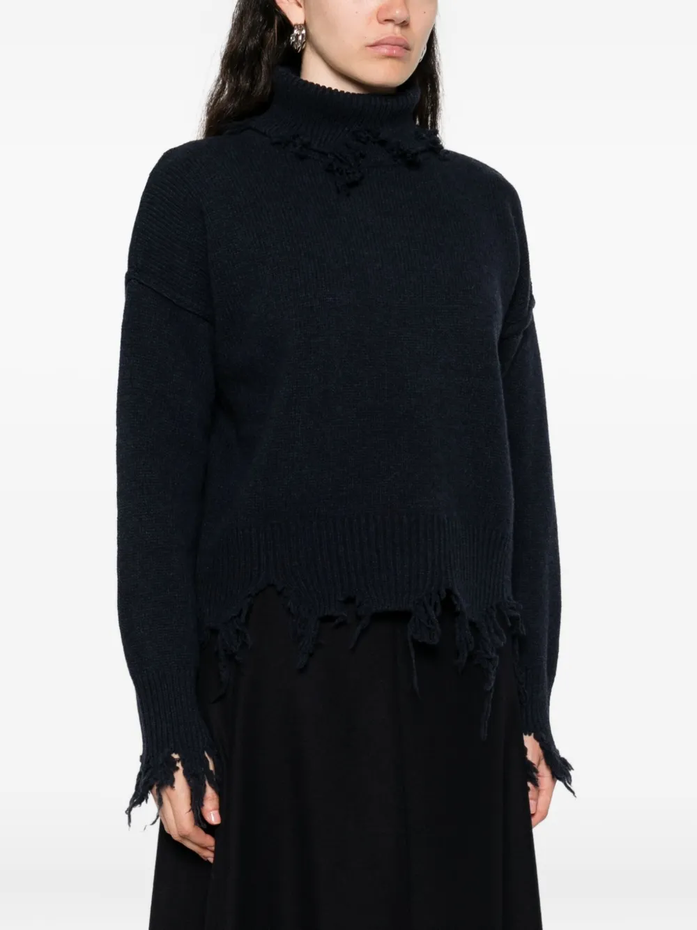 Seafarer Distressed Funnel-neck Sweater In Blue