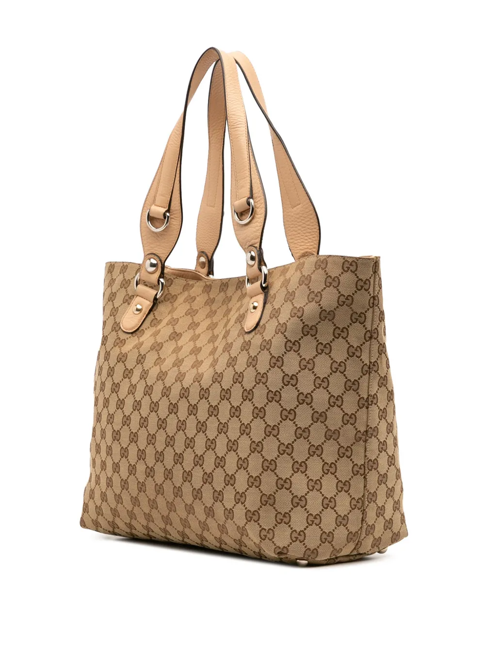 Pre-owned Gucci 2016-2025 Gg Canvas Icon Bit Tote Bag In Brown